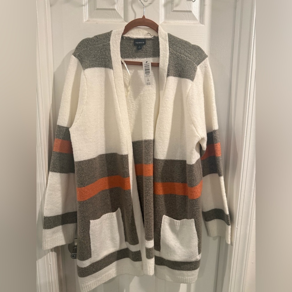 Torrid Women's Striped Cardigan - Cream, Gray, and Orange
